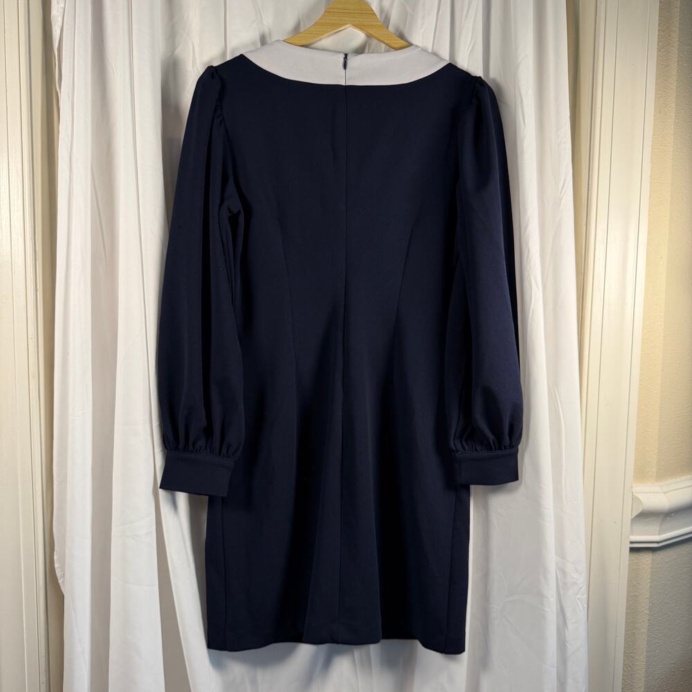 Alexia Admor Navy Bow Dress Pearl Button Front Lg Sl Mini Preppy Chic Size Small - Picture 7 of 10